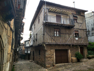 Fototapeta na wymiar Houses and street of the picturesque rural town of La Alberca in Salamanca, Spain.