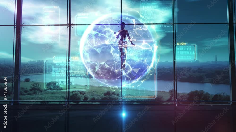 Poster artificial intelligence in the digital space of the earth.