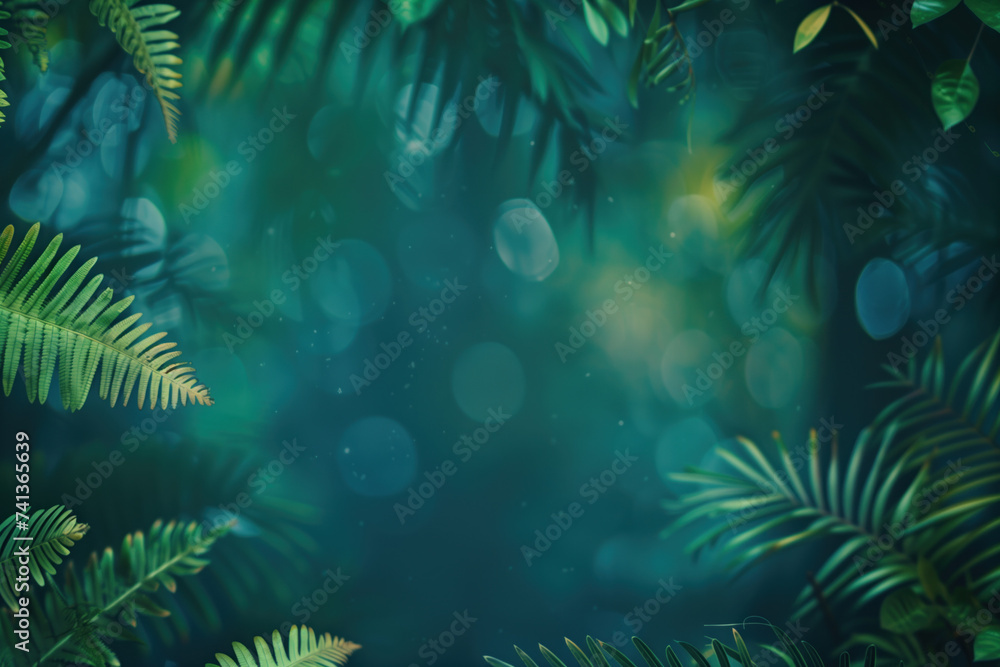 Poster tropical frame background with bokeh. a slide background for showcasing digital and creative content