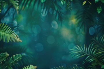 Obraz na płótnie Canvas Tropical frame background with bokeh. A slide background for showcasing digital and creative content. Background image. Created with Generative AI technology.