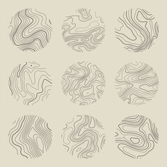 Topographic map with contour lines. Geographic terrain grid, relief height elevation. Ground path pattern. Travel and navigation, cartography design element. Vector illustration