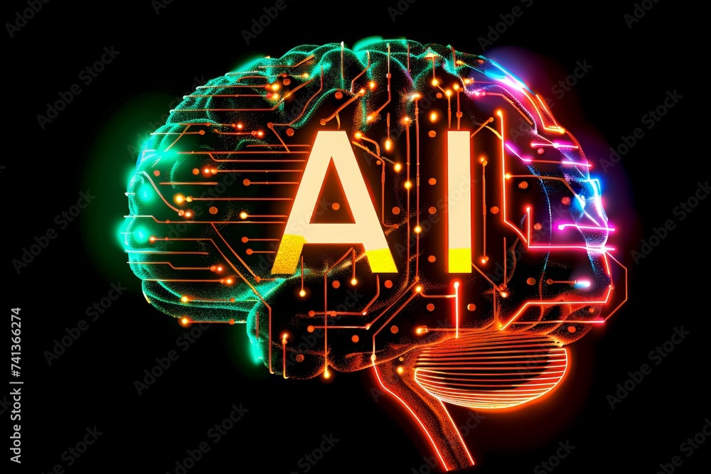 Aufkleber ai brain chip tem. artificial intelligence print server mind gene expression axon. semiconductor che