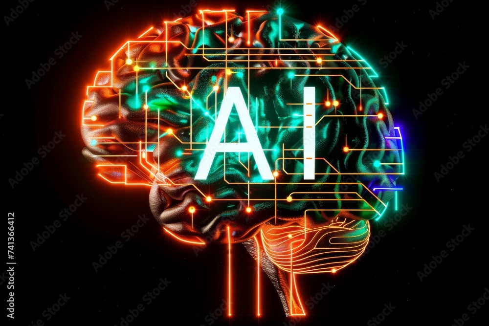 Poster ai brain chip digitalization. artificial intelligence memory overhead mind nas axon. semiconductor c