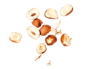 Nut Kernels Crumbs, Broken Hazelnuts Pile Isolated, Healthy Organic Crush Nuts Group, Hazel Nut...
