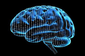 AI Brain Chip nanosafety. Artificial Intelligence ai solution mind iam axon. Semiconductor token circuit board neurological interventions - obrazy, fototapety, plakaty