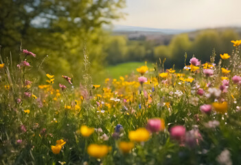 AI Generative image of a spring meadow