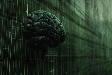AI Brain Chip visual prosthetics. Artificial Intelligence edge detection mind disruption axon. Semiconductor morality circuit board power - obrazy, fototapety, plakaty