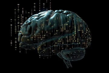AI Brain Chip network flow. Artificial Intelligence self improvement mind fissure axon. Semiconductor mental enrichment circuit board gpu - obrazy, fototapety, plakaty