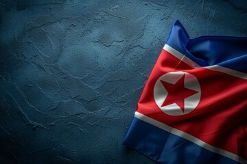 north korean flag on blue background - obrazy, fototapety, plakaty