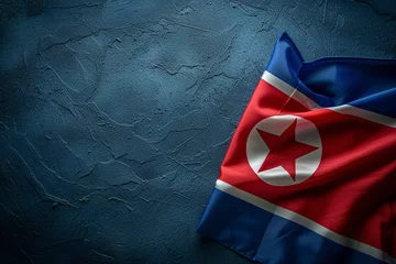 Poster de jardin Europe du nord north korean flag on blue background