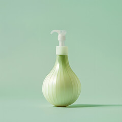 Conceptual design of an onion in the style of a cream bottle with dispenser on the pastel peach background. Minimalism, Fashion artwork wallpaper