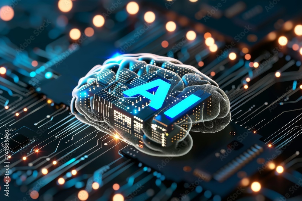 Poster ai brain chip neurons. artificial intelligence tpn mind soma axon. semiconductor domain specific int
