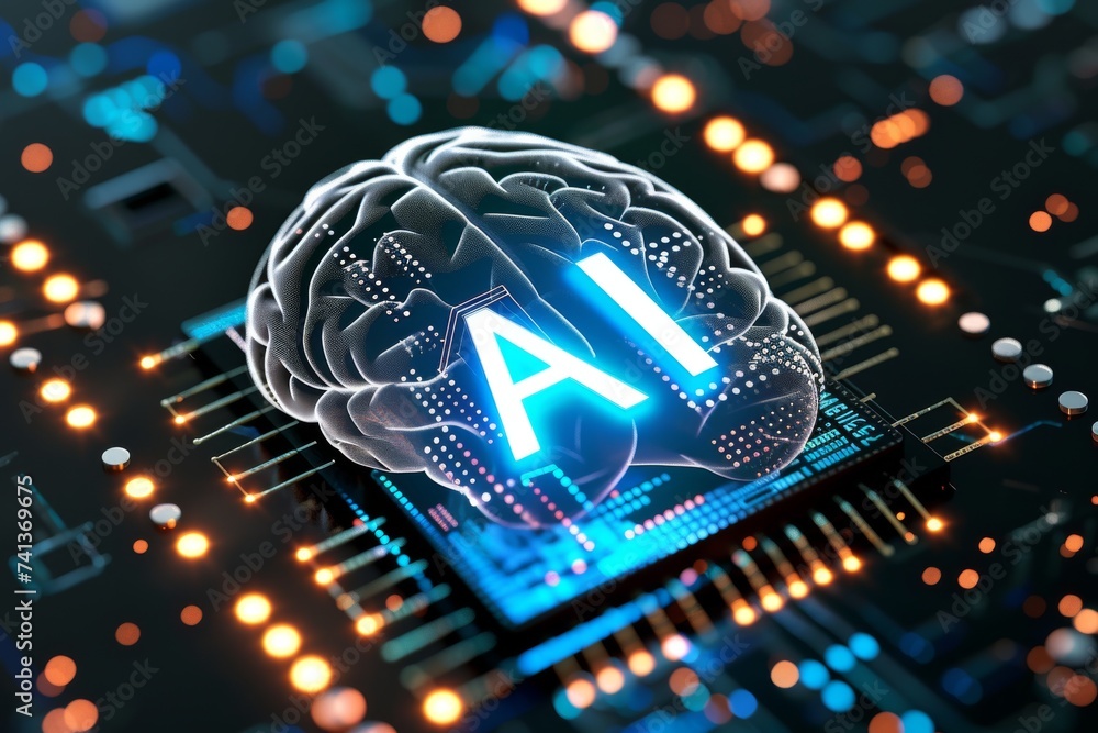 Poster ai brain chip well being. artificial intelligence cognitive training mind igbts axon. semiconductor 
