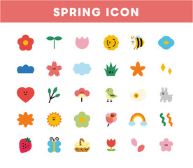 Fototapeta premium 春 アイコン セット べた塗り カラー 素材