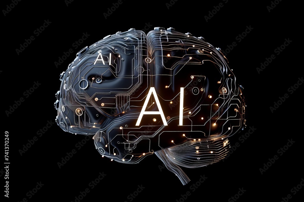 Poster ai brain chip data warehousing. artificial intelligence nanoscale mind printer axon. semiconductor a
