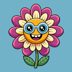 Funny Groovy Flower Cartoon Characters with Happy Daisies