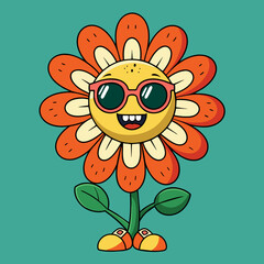 Groovy Flower Cartoon Characters Funny Happy Daisies