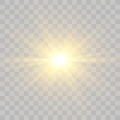 Vector transparent sunlight, special flash light effect. Glow light effect, bright sun or spotlight beams. Light png. Decor element isolated on transparent background