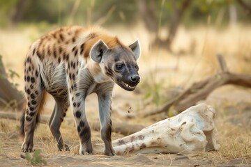 Obraz premium hyena crunching on bones in the african bush