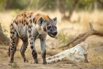 Foto op Plexiglas hyena crunching on bones in the african bush © studioworkstock