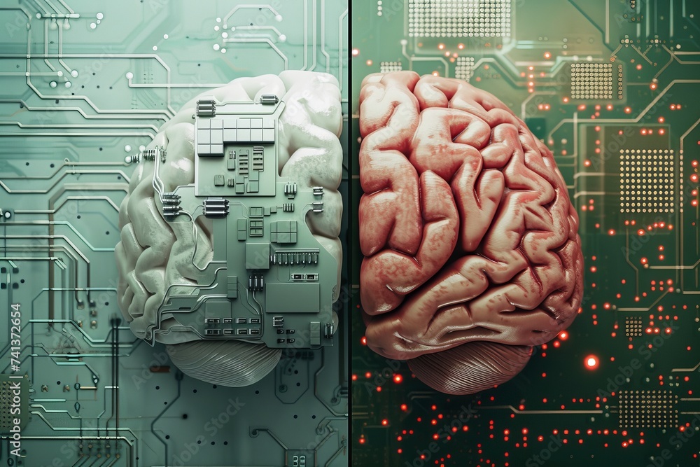 Poster ai brain chip forward looking. artificial intelligence nm chip mind neural engineering axon. semicon