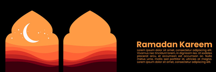 Ramadan Kareem islamic landscape vector illustrations good for ads, flyer, invitation, greeting card. Islamic background.