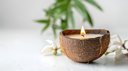 Decorative candle in a coconut