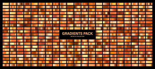Bronze, copper orange glossy gradient, metal foil texture. Color swatch set. Collection of high quality gradients. Shiny metallic background. Design element. Vector illustration