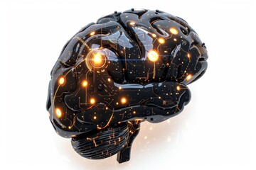 AI Brain Chip ddr4. Artificial Intelligence primary motor cortex mind robotics axon. Semiconductor brain processor circuit board ai leadership - obrazy, fototapety, plakaty