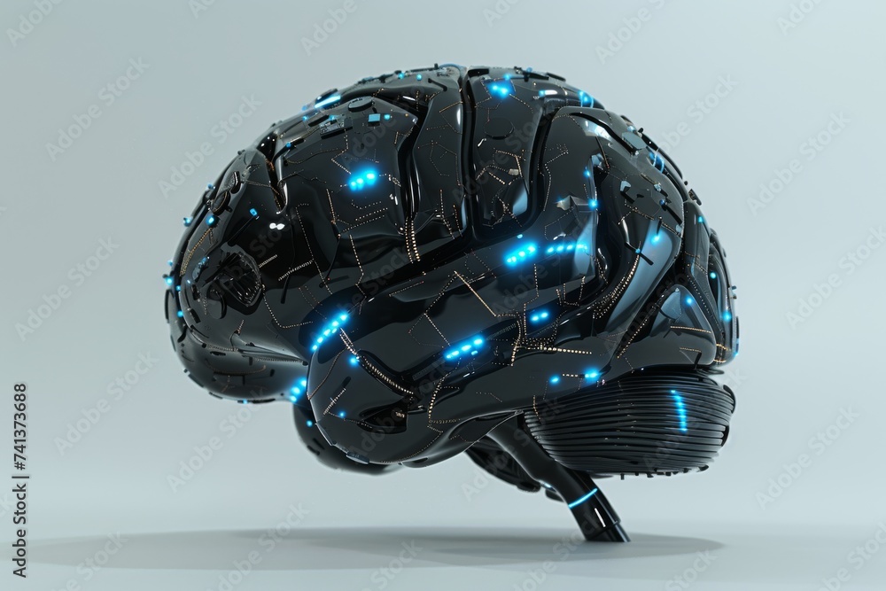 Poster ai brain chip mental toughness. artificial intelligence data analytics mind broca area axon. semicon