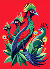 background with birds. Fantastic birds, floral motifs, floral background. Cover, poster, children's book.