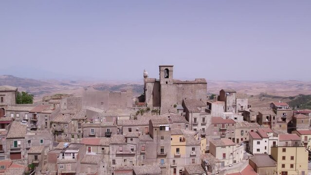Aerial view of Calascibetta, a city in the Province of Enna, Sicily, Italy