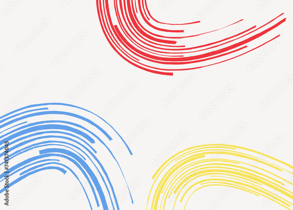 Poster minimalist background with colorful curved brush lines pattern and with some copy space area