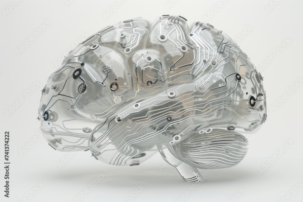 Poster ai brain chip sla. artificial intelligence visual pathway mind neural integration axon. semiconducto
