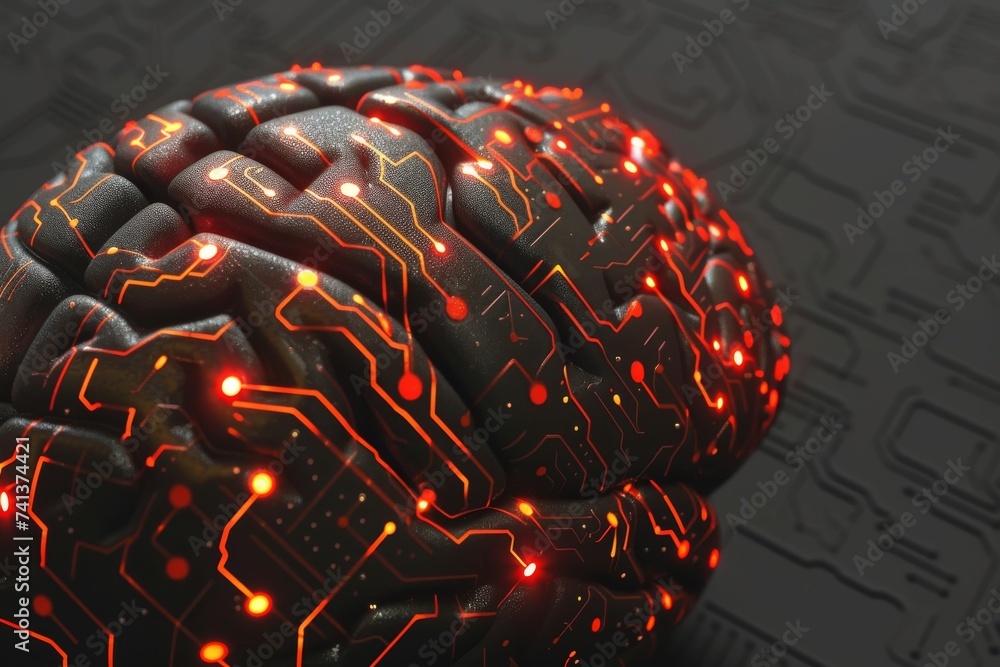 Aufkleber ai brain chip self reflection. artificial intelligence etching mind decoding axon. semiconductor dee