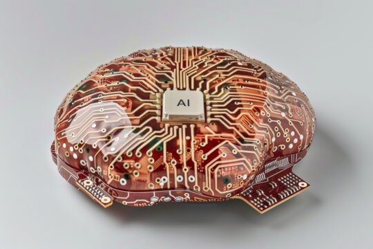 AI Brain Chip telemedicine. Artificial Intelligence long term potentiation mind transience axon. Semiconductor edge computing circuit board bfs