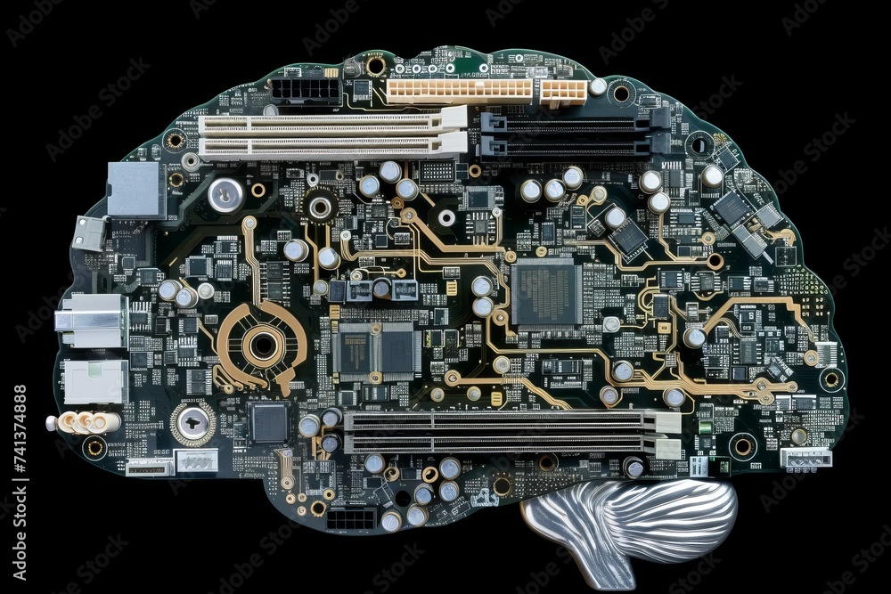 Poster ai brain chip eeg. artificial intelligence digital technologies mind stress axon. semiconductor self