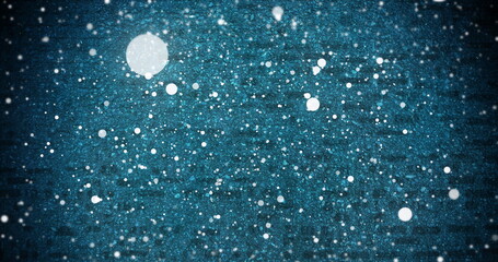 Image of snow falling over blue surface