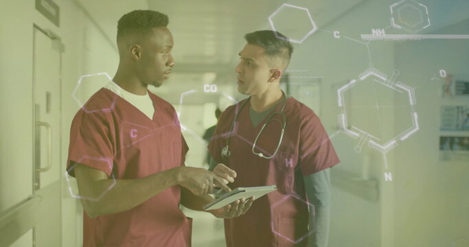 Image of data processing over diverse doctors in hospital