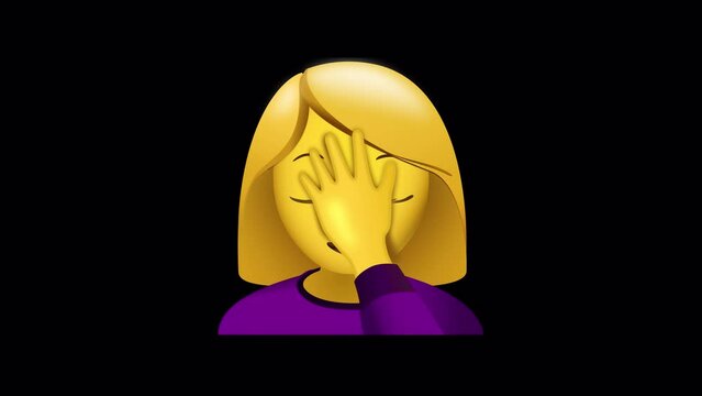 Woman Facepalming Emoji Animated on a Transparent Background. 4K Loop Animation with Alpha Channel.