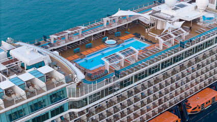 Swiming pool on White Cruise passenger ship, Close up Swiming pool on Cruise