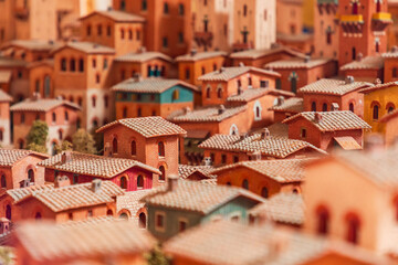 Diorama, miniature houses of medieval plan of San Gimignano, Tuscany, Italy