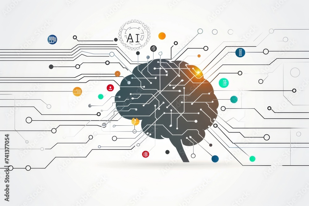 Aufkleber ai brain chip cognition. artificial intelligence neurological informatics mind icon tagging axon. se