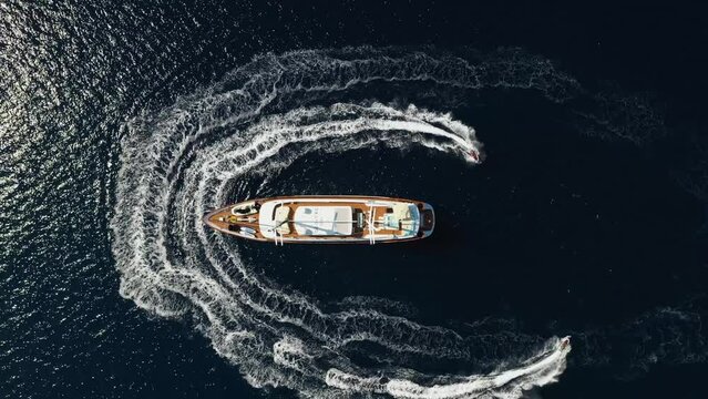 Aerial view of Krka National Park with motorboat and ship, Krk, Croatia.