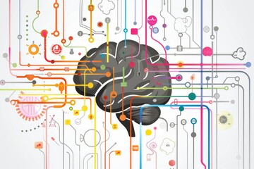 AI Brain Chip server patch management. Artificial Intelligence conversation mind gaba axon. Semiconductor general intelligence circuit board mems - obrazy, fototapety, plakaty
