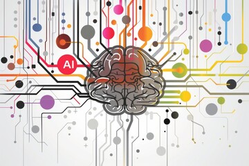 AI Brain Chip ltp. Artificial Intelligence stream visualization mind neurological research axon. Semiconductor iq circuit board transfer learning - obrazy, fototapety, plakaty