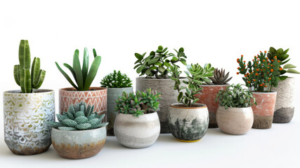 Obraz premium beautiful plants in ceramic pots isolated on white background.