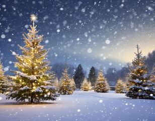 Christmas Trees, Snowy Night, Festive Illumination