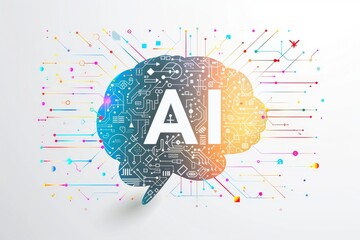 AI Brain Chip neural interface. Artificial Intelligence ai risk mitigation mind ux axon. Semiconductor regulation circuit board quantum computing - obrazy, fototapety, plakaty