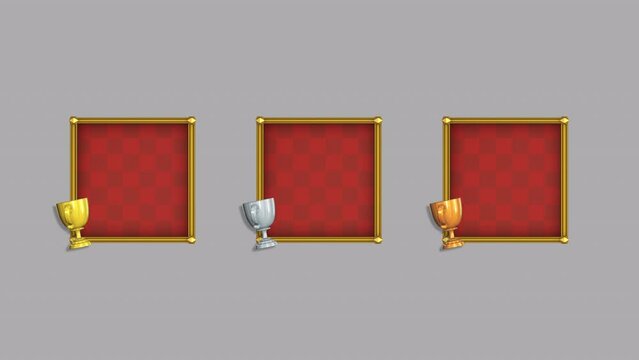 【ループ可】トロフィー付きの高級感のあるテロップベースアニメーション・正方形ベース（金・銀・銅3種セット）